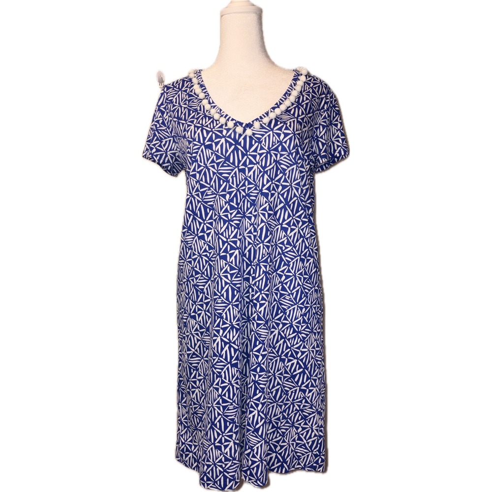 Lilly Pulitzer Etta Pima Cotton Pom Pom Dress Corsica Blue S Coastal Vacation